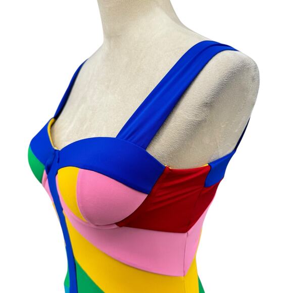 Paper London NWT LangKawi Bold Rainbow Colorblock One Piece Underwire Swimsuit - Picture 6 of 16